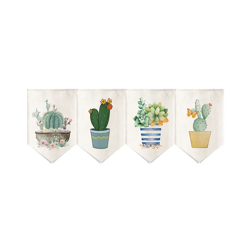 Nordic Cartoon Cactus Succulent Pattern Short Curtain Partition Kitchen Bedroom Door Head Hanging Curtain