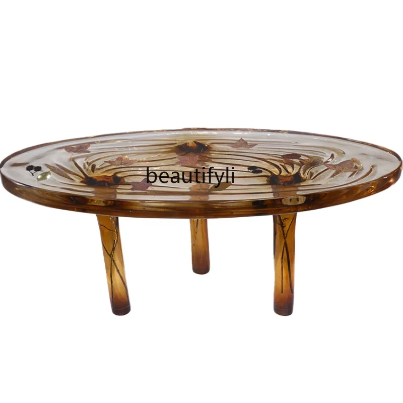 Modern Simple Coffee Table Living Room Italian-Style Light Luxury Transparent Resin Circle and Creative Tea Table