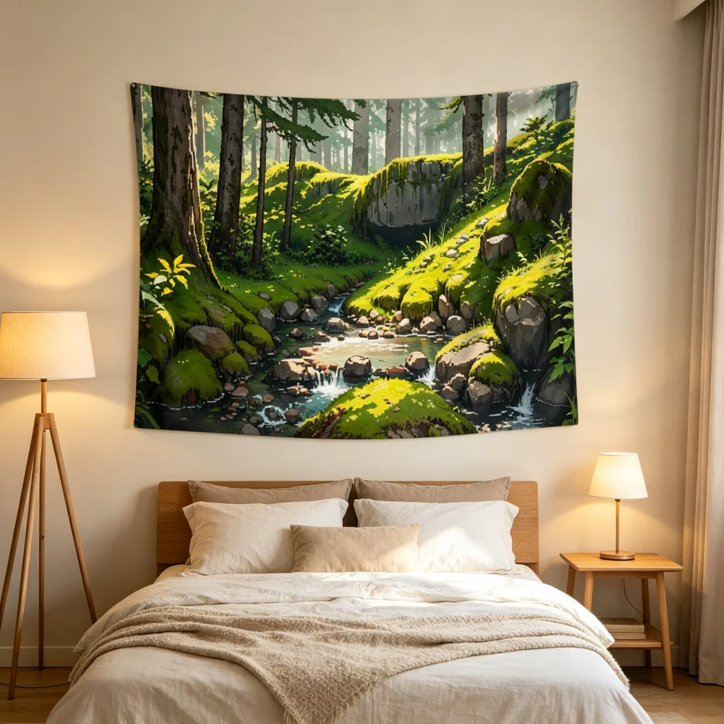 1PC Forest Stream Print Backdrop Banner, Bedroom Living Room Photo Background, Polyester Wall Hanging, Home Decor, Wall Art