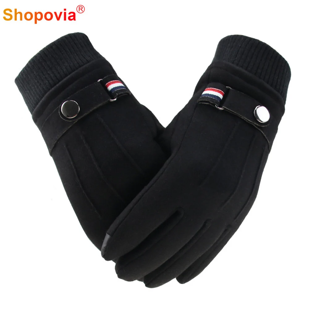 Men Winter Gloves Suede Keep Warm Split Military Finger перчатки Outdoor Thickened Driving Buckle Ski Male Touch-Screen Mittens