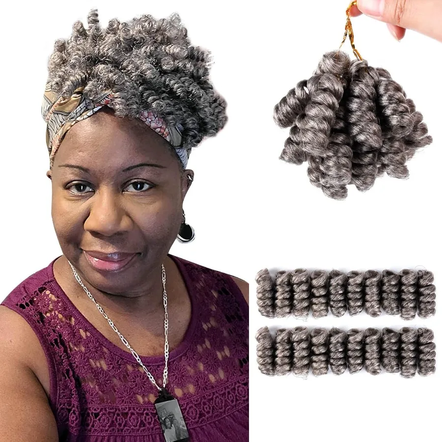 Paquete de 3 extensiones de cabello de ganchillo rizado de rebote jamaicano para mujeres negras, pelo de ganchillo gris sintético Afro Passion Twis, 10 pulgadas
