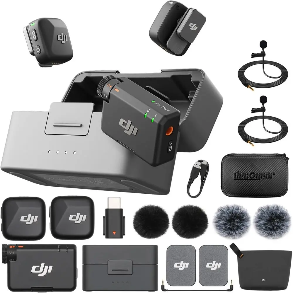 

Dual Transmitter Wireless Lavalier Microphone Set with Charging Case, Lightweight, Noise-Canceling, 48-Hour Battery Life Bundled