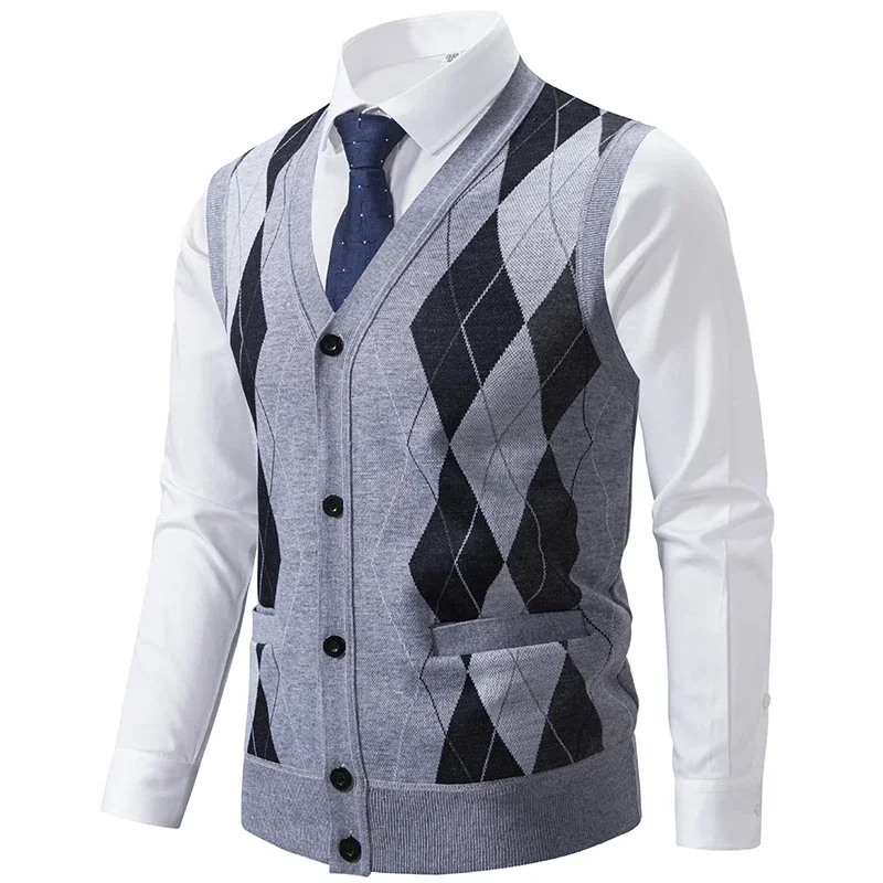 Pop Mannen Plaid Casual Trui Vesten Nieuwe Herfst Man Mouwloze Vesten Kwaliteit Mannelijke Uitloper Mouwloze Sweaterjassen Vesten Maat 3