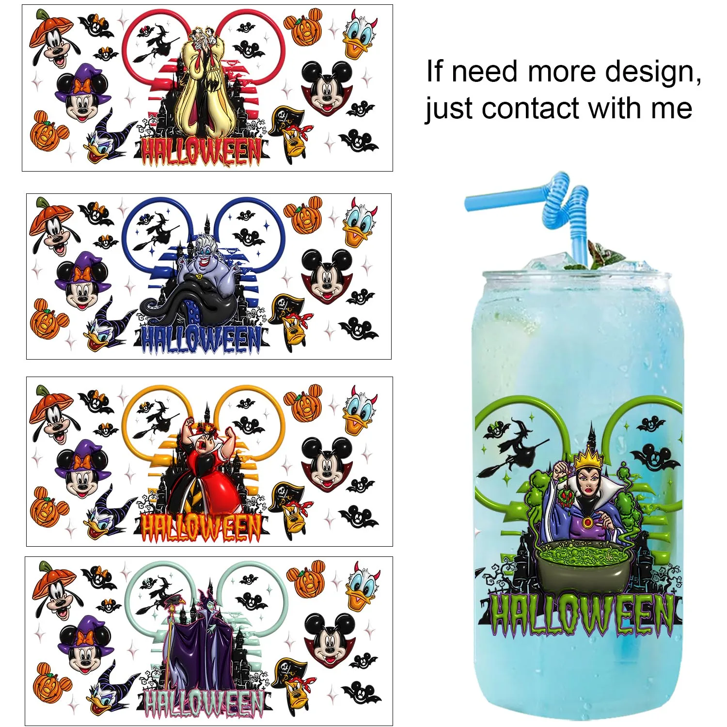

Cute Halloween vibe Mickey easy peel waterproof Party DIY Decals 3D transfers uvdtf tumbler seal stickers 16oz uv dtf cup wraps