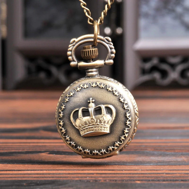 Vintage Crown Quartz Pocket Watch Men Women Necklace Chain Clock Dropshipping