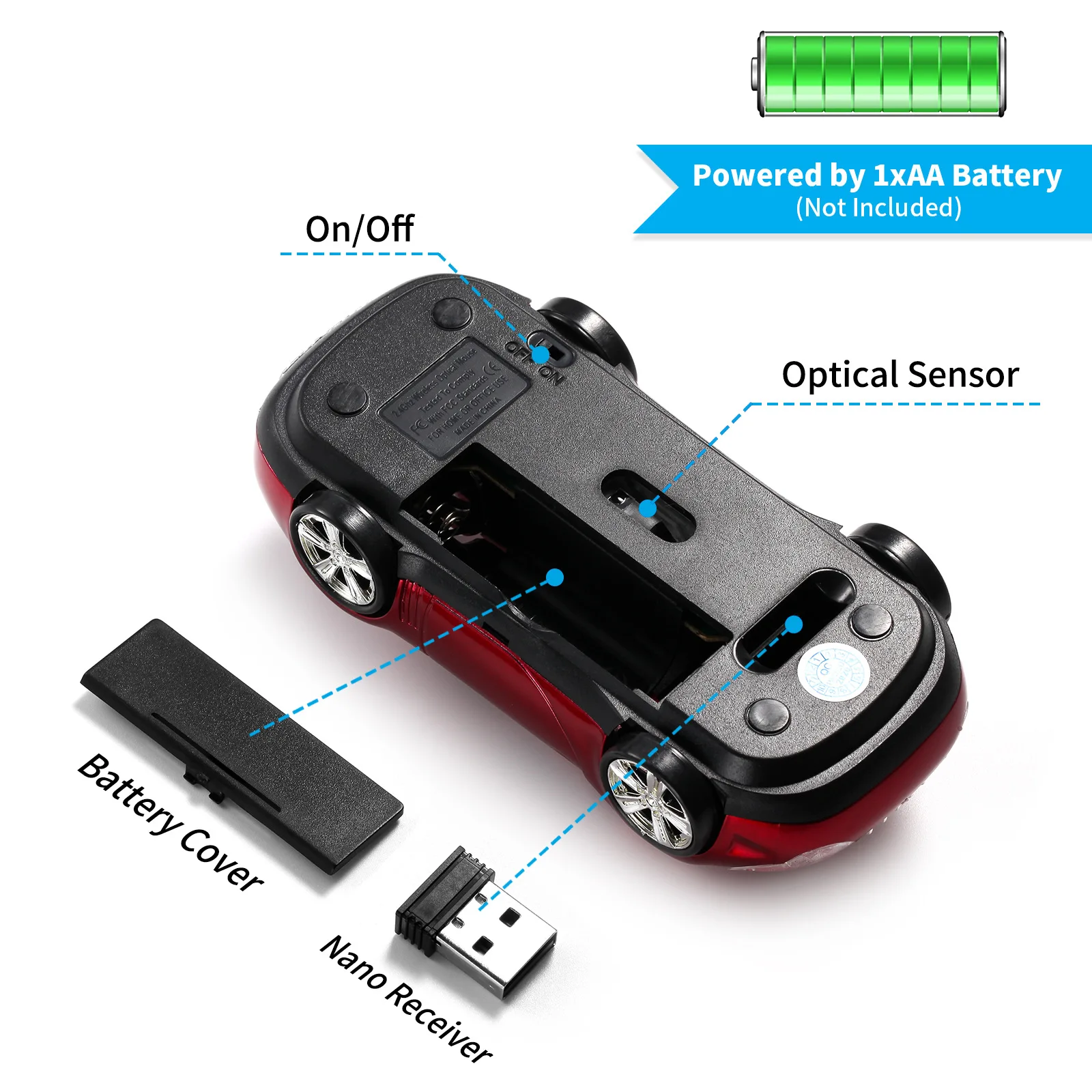 Wireless Computer Mouse Gamer Cool Super Car Shape Mice 1600DPI Optical Gaming Car Mause With USB Receiver For PC Laptop Office