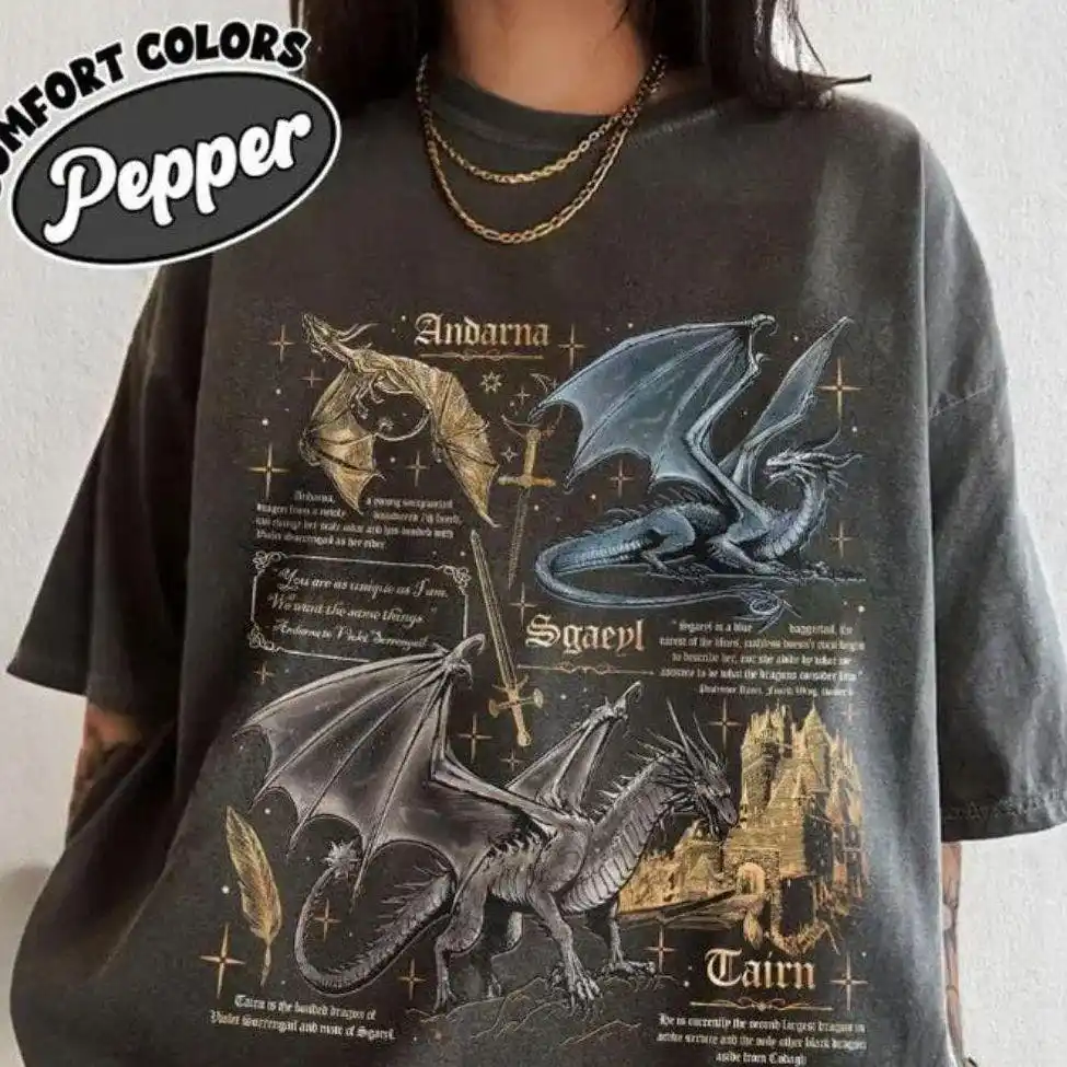 Fourth Wing Dragon Trio T-shirt Andarna Sgaeyl Tairn BookTok Vintage Graphic Tees Unisex Oversized Washed Short Sleeve T Shirts