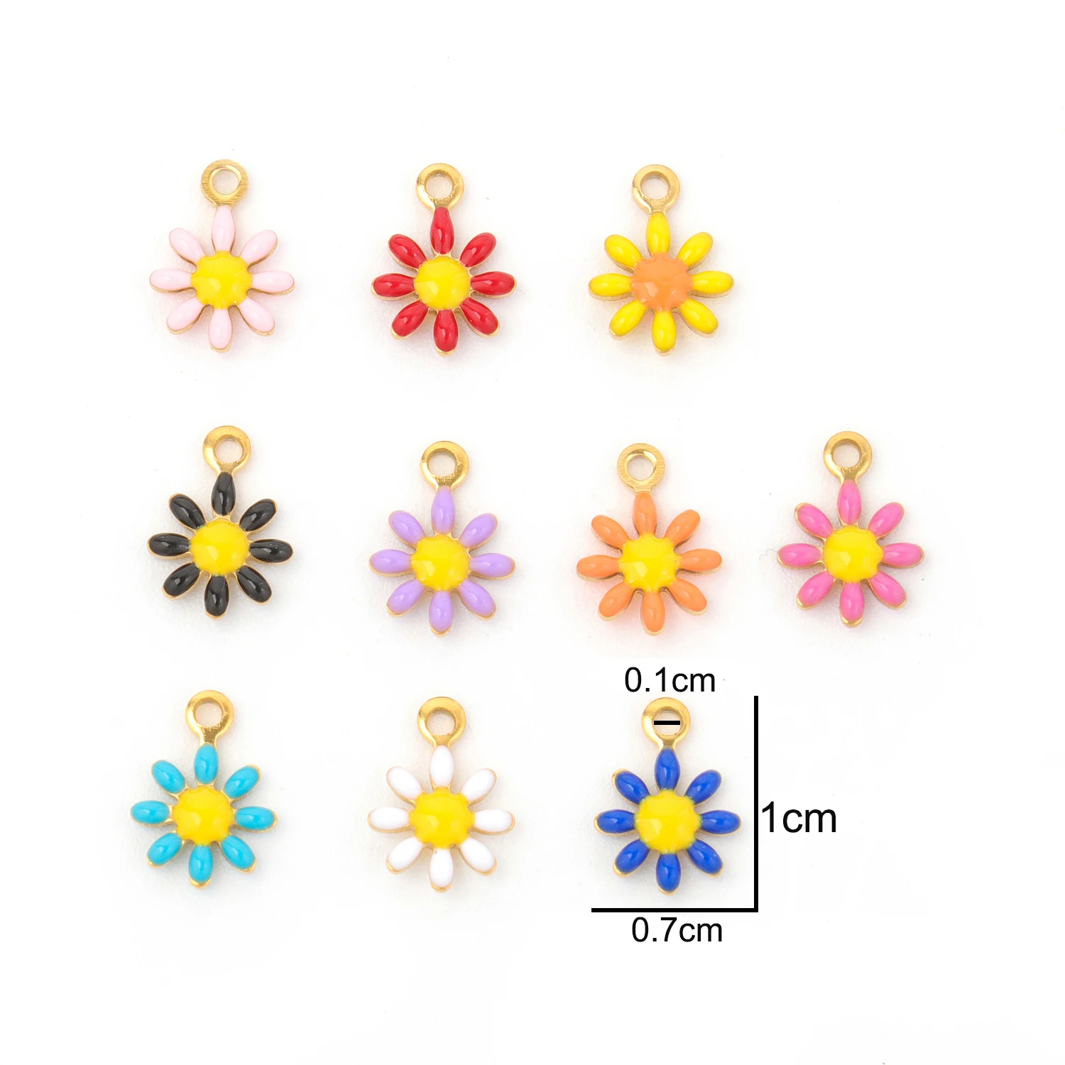 5pcs Stainless Steel Drop Oil Coloful Flower Daisy Charms Pendant for diy Fashion Bracelet Necklace Earrings Jewelry Making