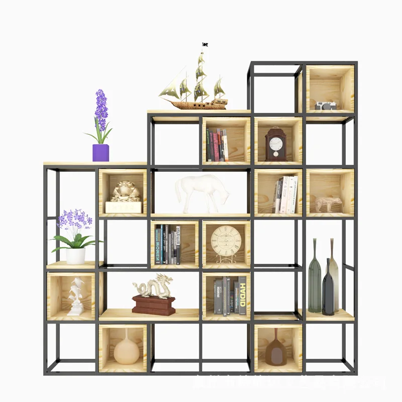 

Wrought iron partition rack, solid wood lattice rack, living room lattice rack