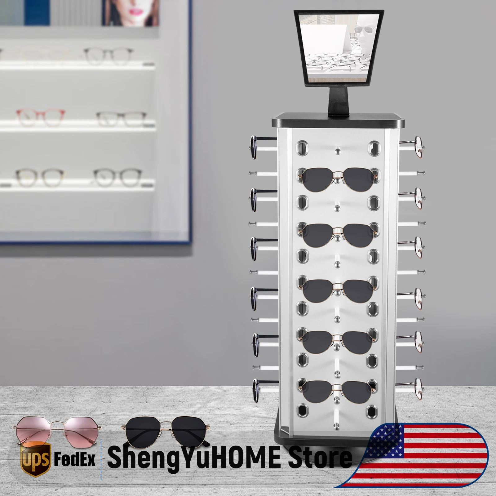 

Подставка для очков, органайзер для солнцезащитных очков, 44 пары подставок для очков, квадратный низкопрофильный дизайн с интервалом 5 см