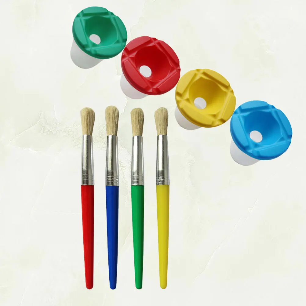 

Painting Brushes Set 4 Wash Cups Spill Proof Transparent Kids Paint Kit For Art Graffiti Tool Color Mixing Holder