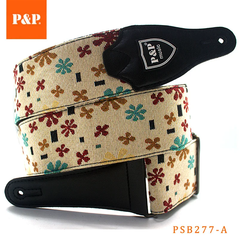 P&P Adjustable Embroidered Cotton Guitar Strap Widening and Thickening for Electric Acoustic Guitar Bass Belt