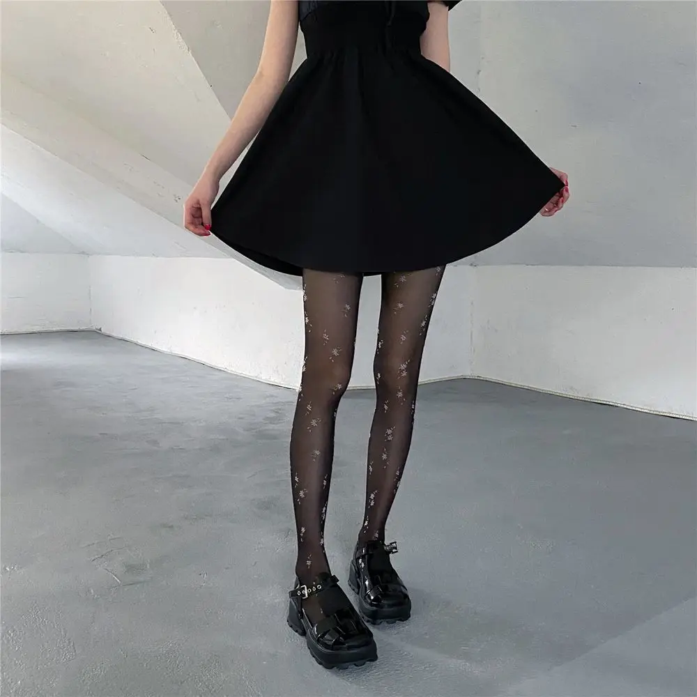 Sweet Nylon Solid Color Harajuku Floral Print Fairy Stockings Lolita Tights Women Bottoming Pantyhose Korean Style Hosiery