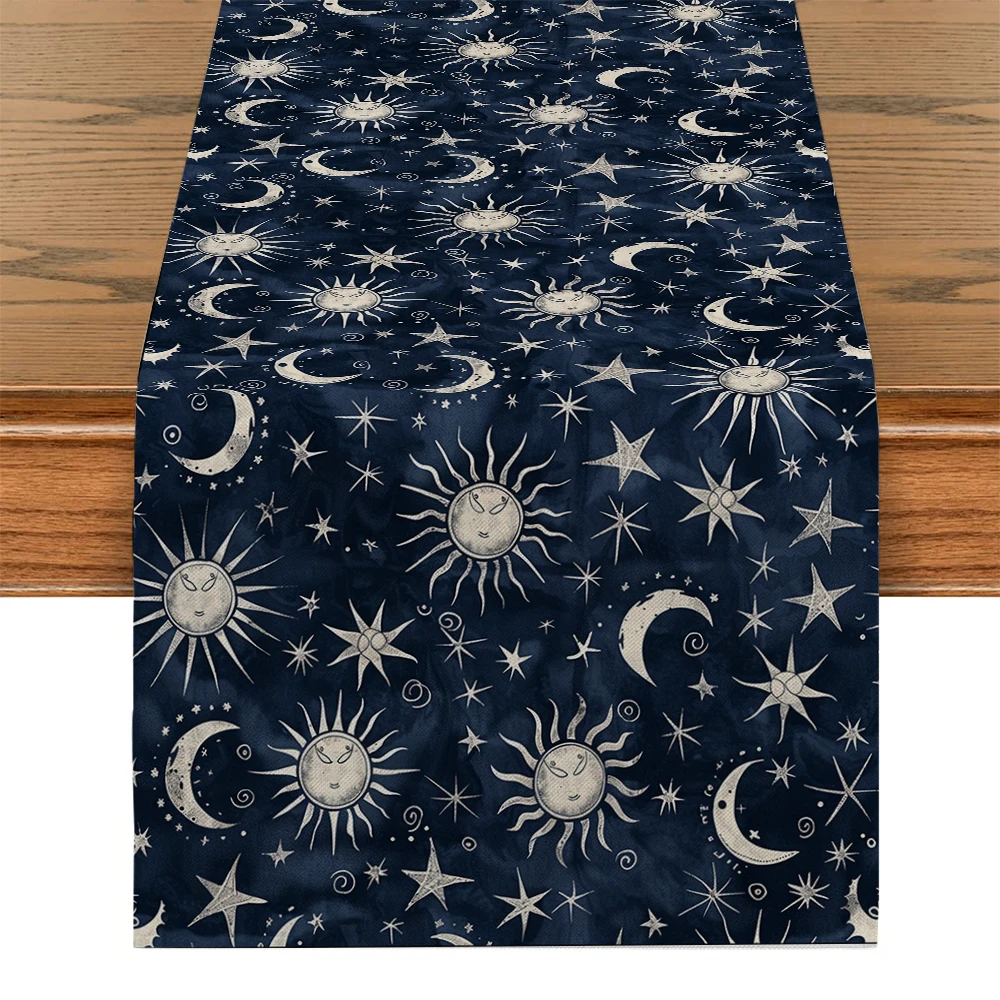 Moon Sun Stars Table Runner Dining Table Cloth  Decor for Kitchen Holiday Party Table Runners Decoration for Home Kitchen