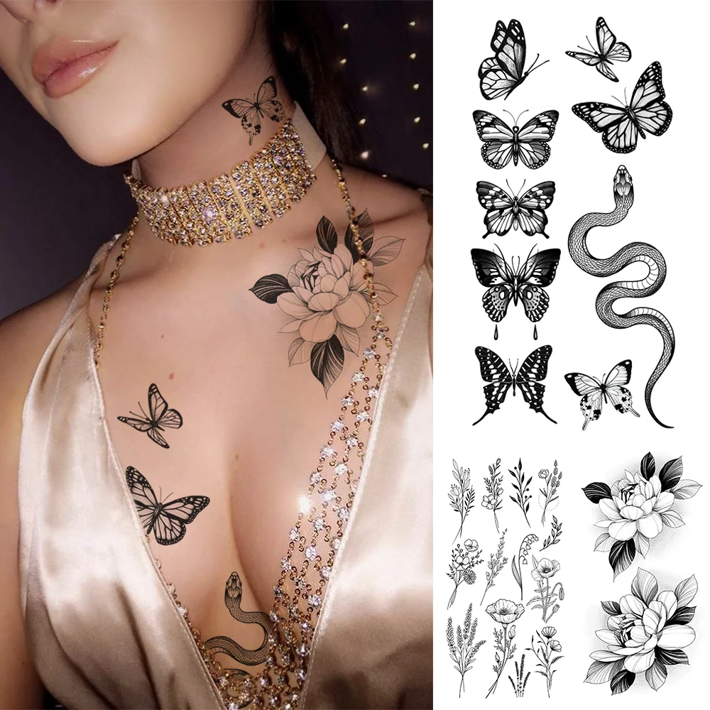 Wholesale Waterproof Temporary Tattoo Sticker Flash Tattoos Lip Print Butterfly Flowers Body Art Arm Fake Sleeve Tatoo