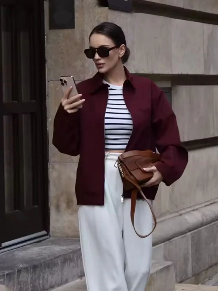 

HH Women's Fashion lapel Front Zipper Pocket Decoration Casual Jacket Coat Female Loose Slim Long Sleeve High Street Jacket