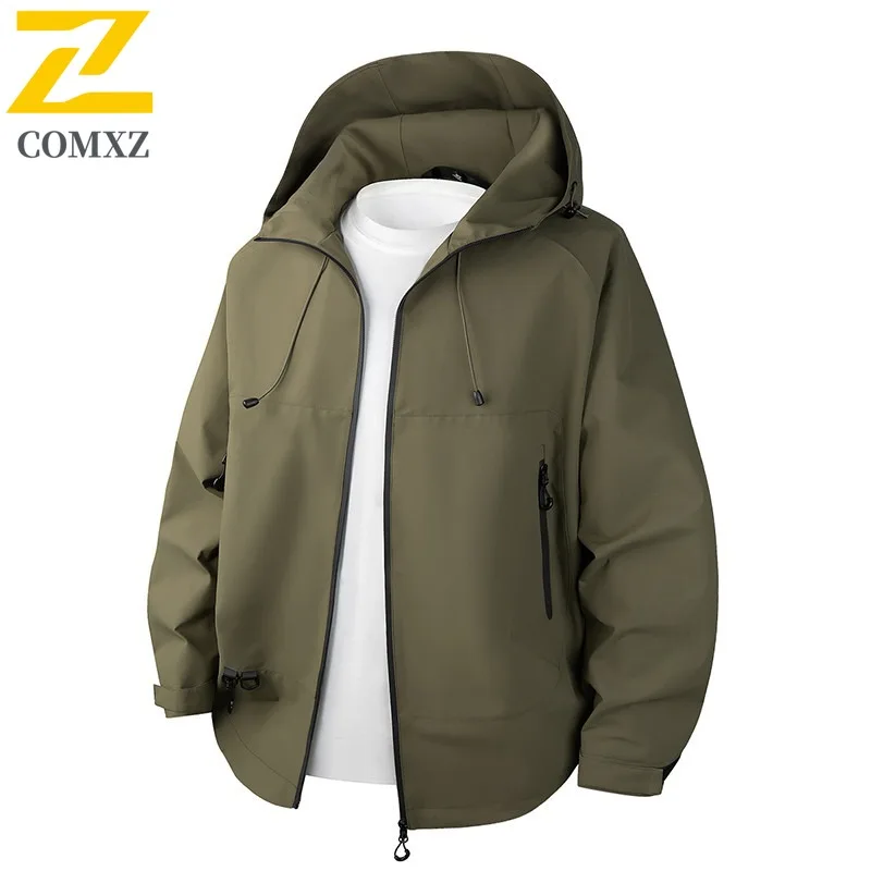 

COMXZ 2025 мужские куртки в американском стиле, водонепроницаемая ветровка для бега и путешествий, весеннее уличное модное пальто с капюшоном