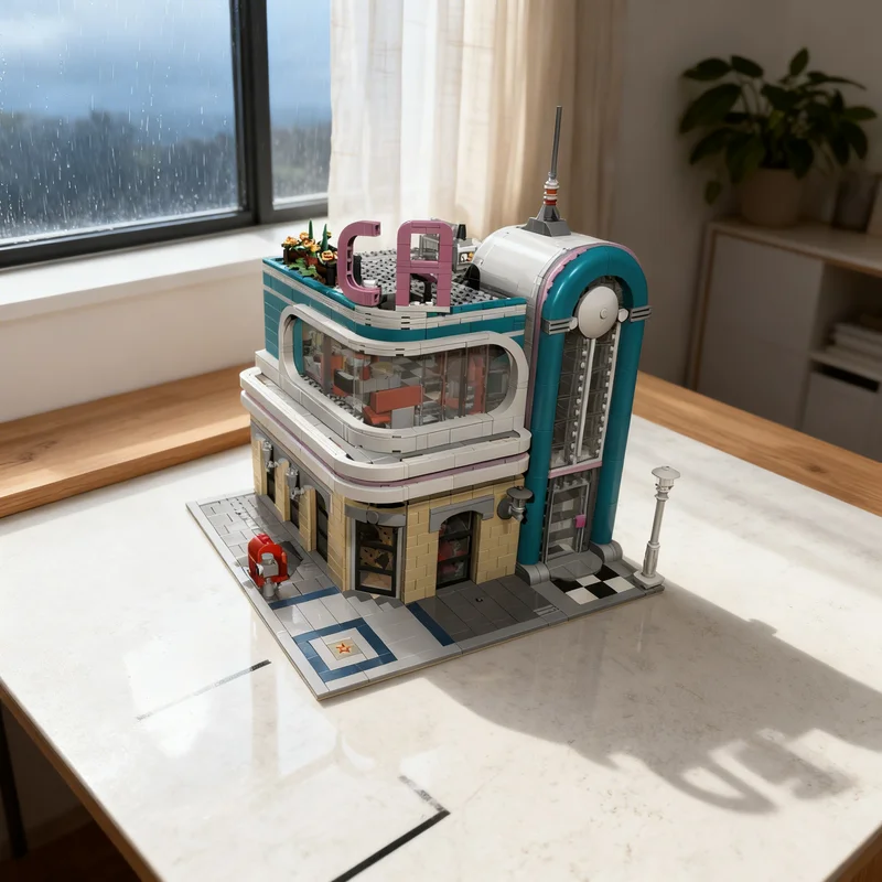 2013 piezas MOC Downtown Diner California, modelo de paisaje urbano modular, bloques de construcción, arquitectura, regalos de Navidad, idea de juguete educativo