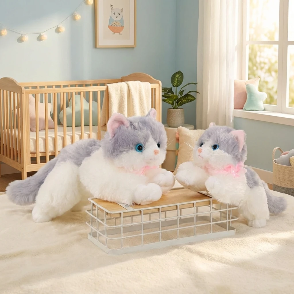 

Новая милая высококачественная прочная модная игрушка-кошка 30 см, имитирующая настоящую кошку, мягкая, пушистая, реалистичная, издающая звуки мяуканья кошки, подарок на день рождения для ребенка