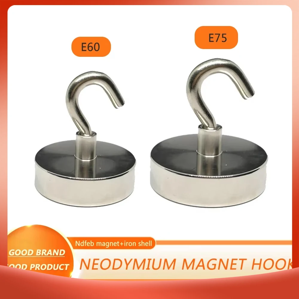 

E60 E75 Neodymium Magnet Hooks Heavy Duty Wall Hooks Home Kitchen Bar Storage Organization for Hanger Key Strong Magnet
