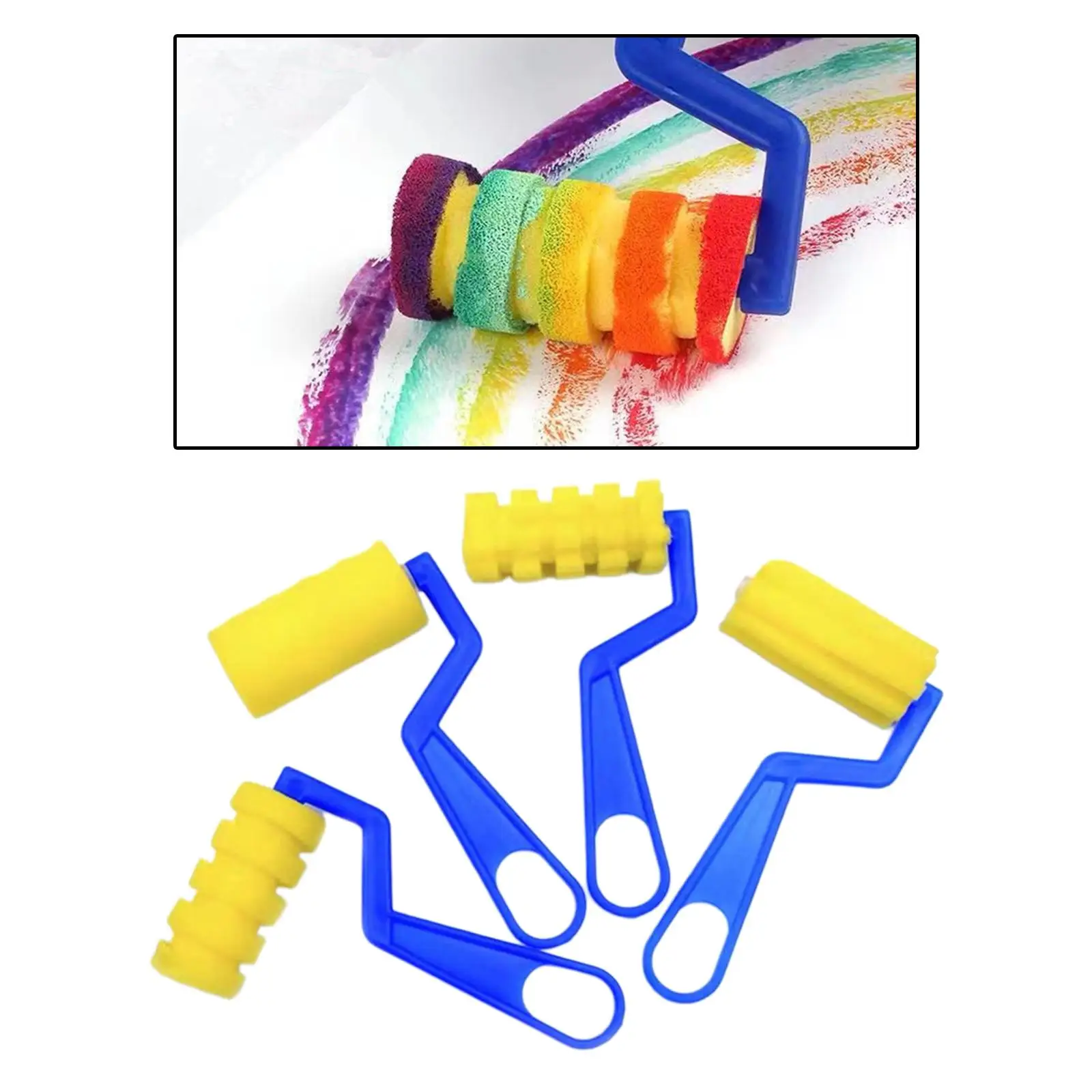 بكرة فرش طلاء الرغوة للأطفال ، لوحة إسفنجية بألوان مائية ، 2-4 عبوات ، 4x