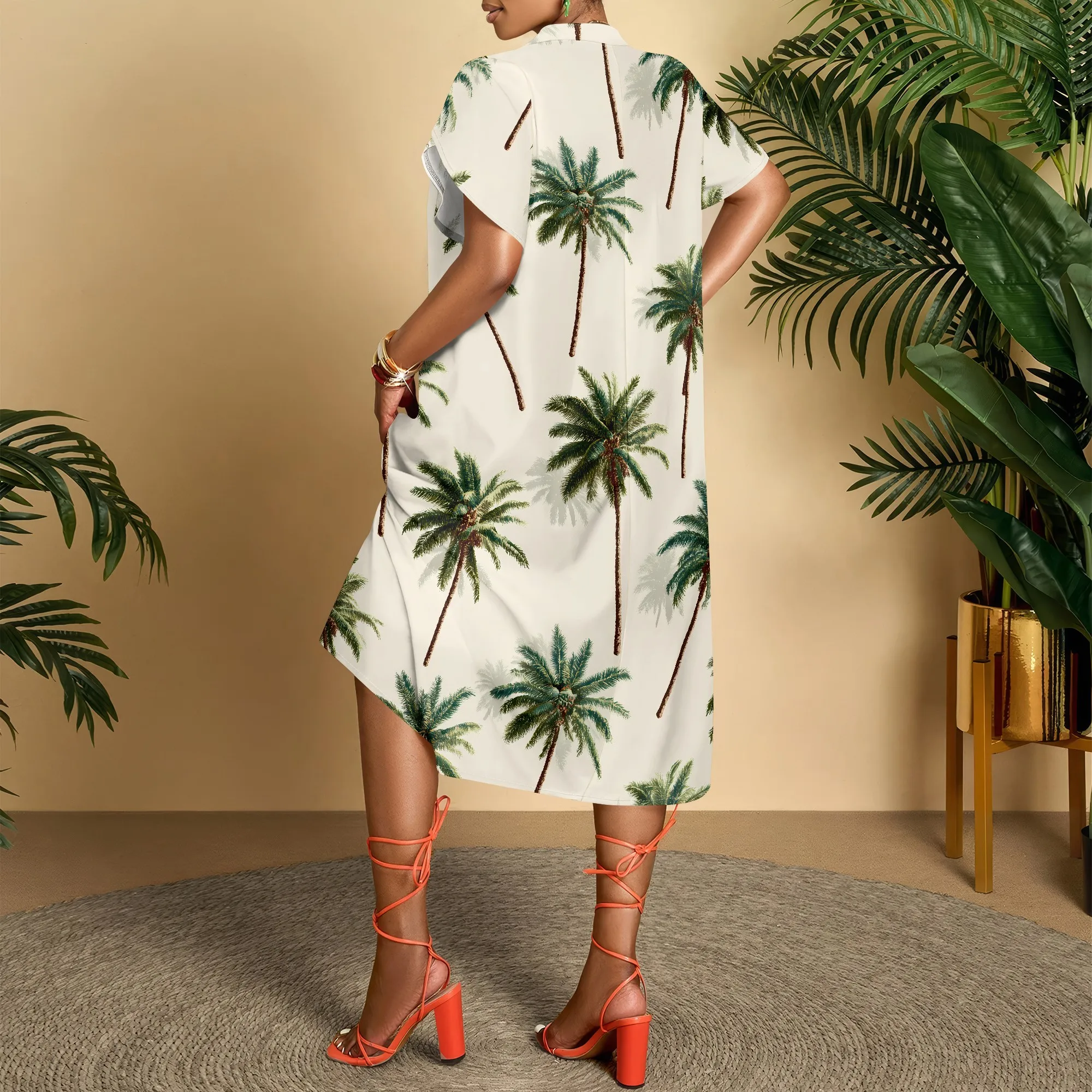 Palm Tree Print V-Neck Dress, - đánh giá và giá Summer Clothing Resort