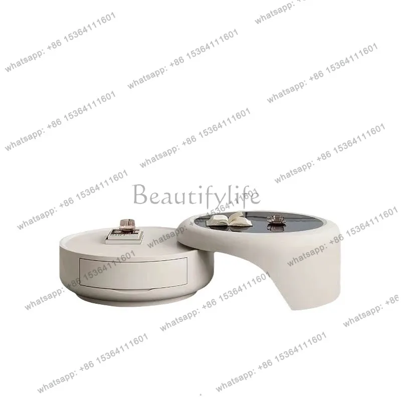 

Coffee table glass small apartment light luxury modern simple Italian cream round