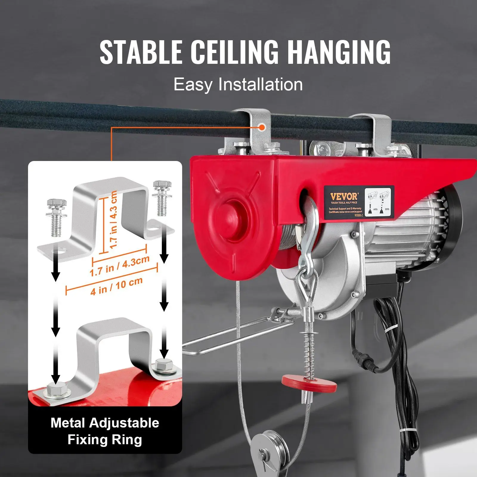 Efficient 850W Electric Hoist 880lb Load 110V 40ft Lift with Wireless Remote Control and Thermal Protection System