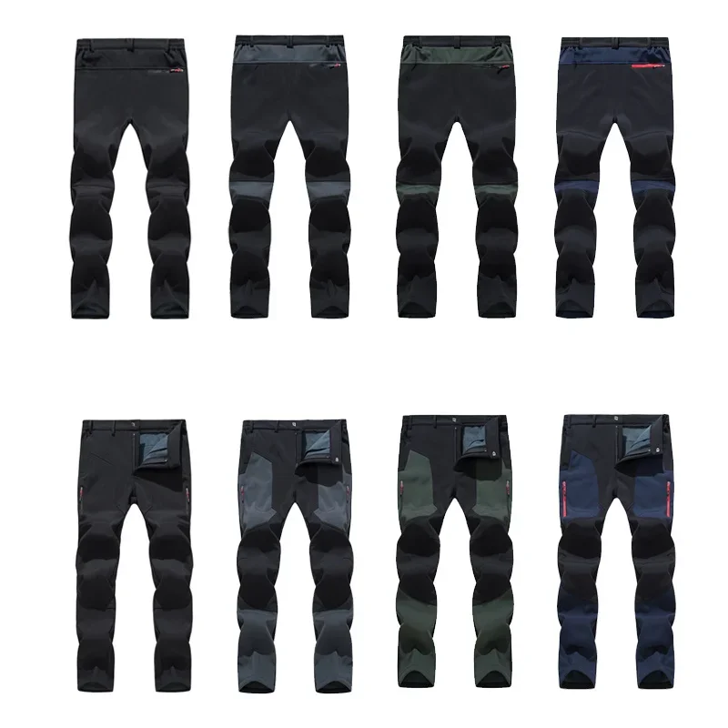 Winter Men Trekking Pants Sports Hiking Camping Fleece Water Resistant Cycling Very Warm Thickening Splicing Trousers