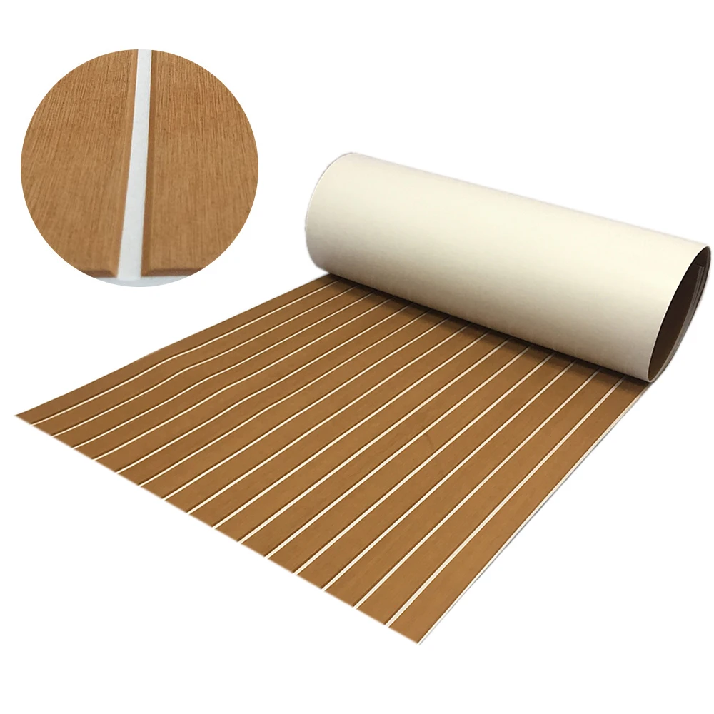 

Boat Flooring EVA Foam Decking Sheet Faux Teak Marine Mat Marine Carpet Seating Non-Slip Self-Adhesive Flooring Material 94"x35"