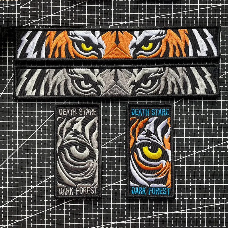 DEATH STARE DARK FOREST Tiger Embroidery Patches Long Strip Natal Year Zodiac Amulet Tactical Emblem Badges For Clothing Decor