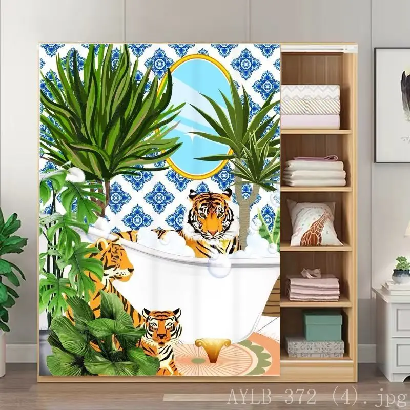 VIKAMA Jungle Floral Noren Door Curtain Wild Leopard Print Wardrobe Privacy Cover Room Divider Bedroom Indoor Entryway Drape