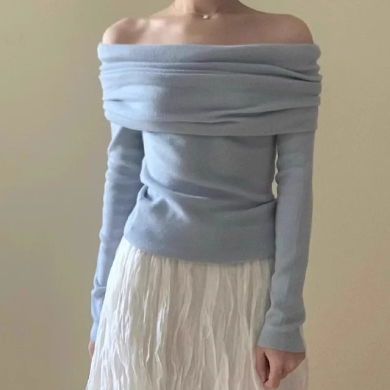 ملابس النساء سترة محبوكة بأكمام طويلة بلوفرات نسائية جديدة سوداء مائل الرقبة سترة متماسكة البلوز النساء بلايز تريكو Q1690 #3