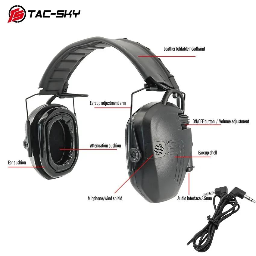 

TAC-SKY Hearing Protection Electronic Safety Earmuffs NRR 23dB Tactical Headset for Outdoor Sport Shooting with Gel Ear Cushions