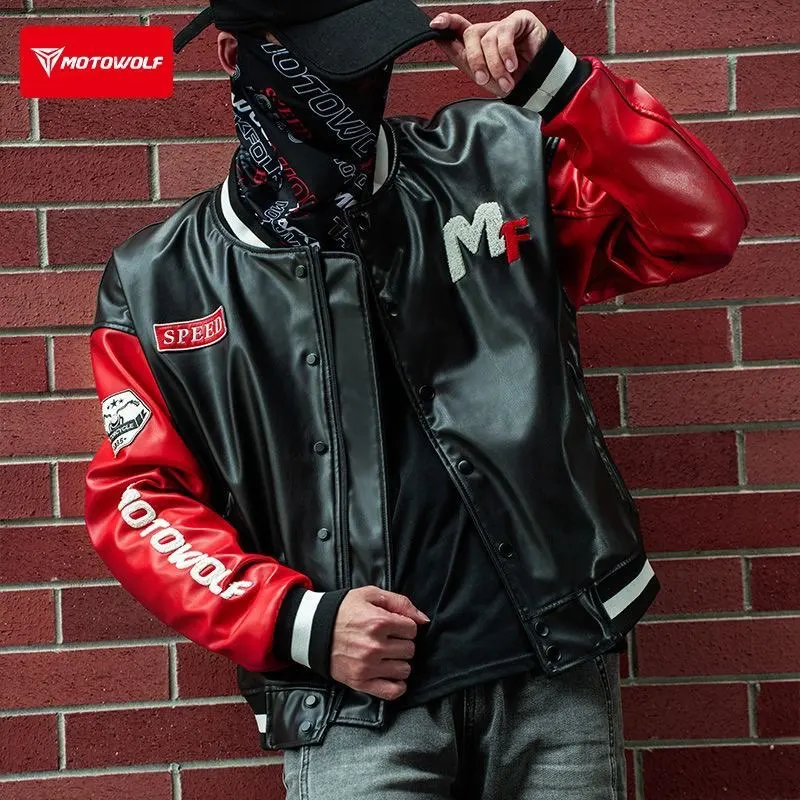 

Кожаная мотоциклетная куртка Motowolf с защитой CE, водонепроницаемая, для мужчин, черная, ретро, зимняя, теплая, облегающая, для гонок