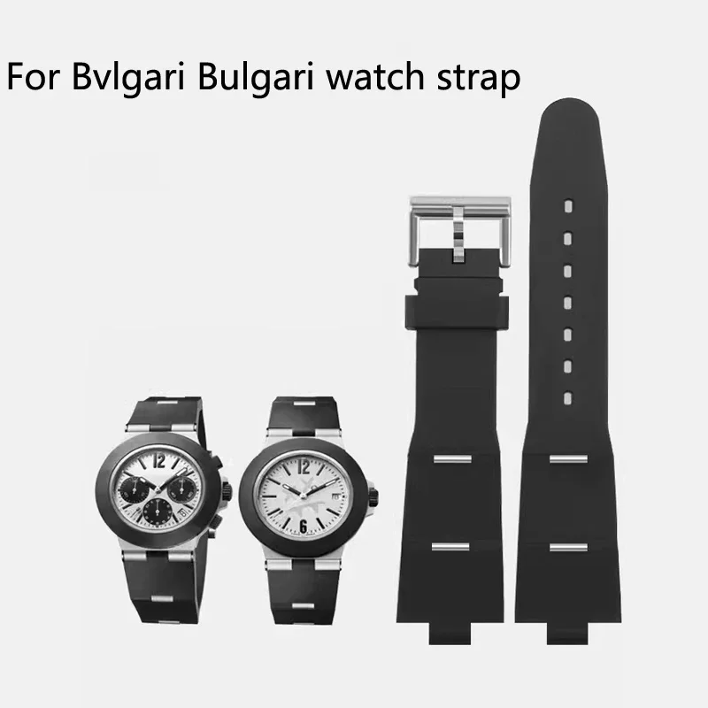 Rubber Watch Accessories Band for Bvlgari Bulgari watch strap 22*8mm 24*8mm silicone Convex belt women\'s Black wristband