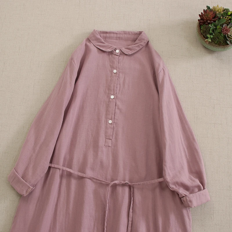 Japonês doce mori menina dupla camada vestido de algodão feminino primavera nova meia gola aberta manga longa casual solto midi vestidos