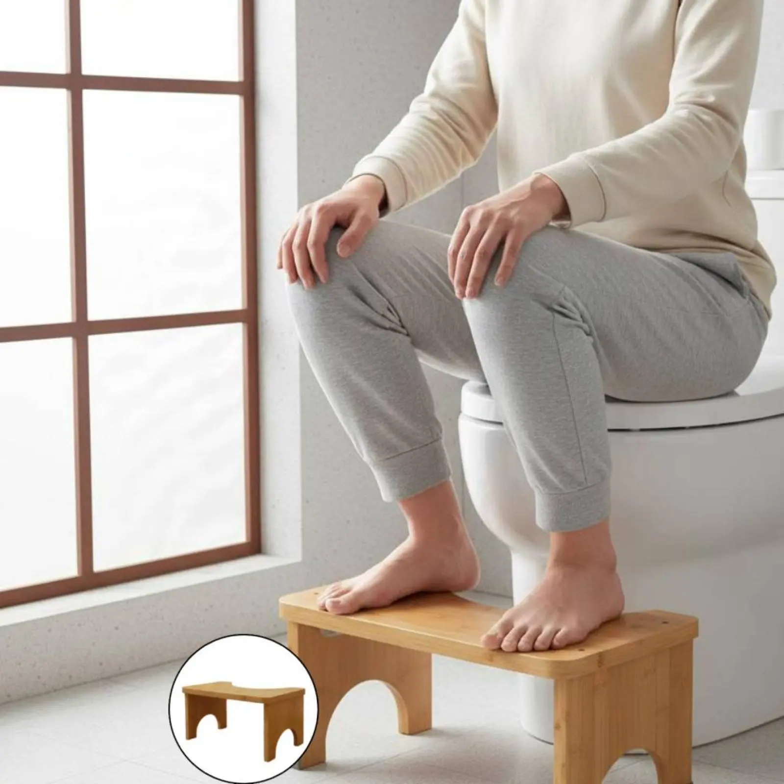 Bamboo Toilet Stool Stable and Sturdy Bathroom Poop Stool Toilet Footrest Space-Saving Rounded Edges