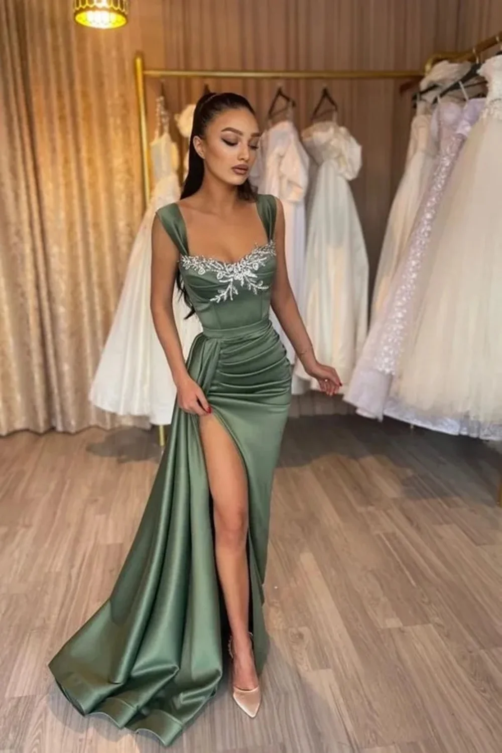 

Robes de soirée 2024 New Prom Dress Sleeveless Mermaid Satin Floor-Length Party Dress Long Formal Evening Dress فساتين سهرات