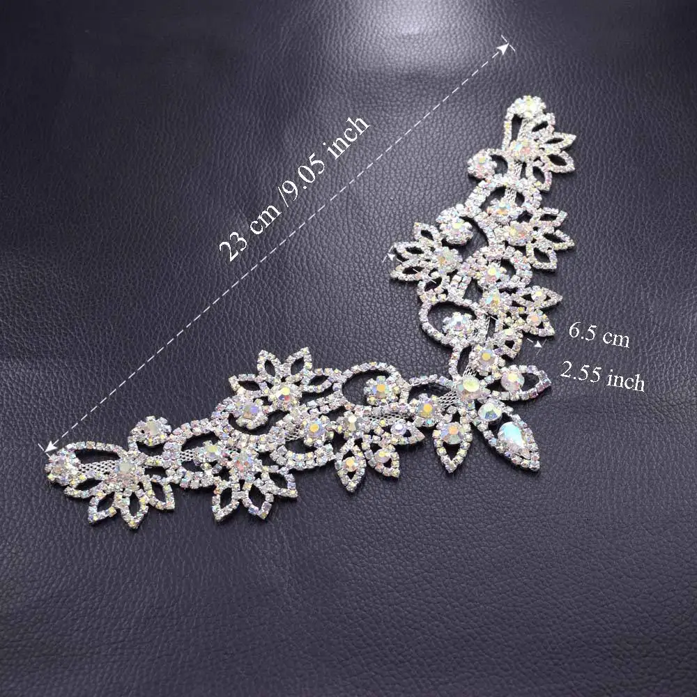 1pcs glass crystal Sewing rhinestone applique V neckline collar trim for women dress sew on