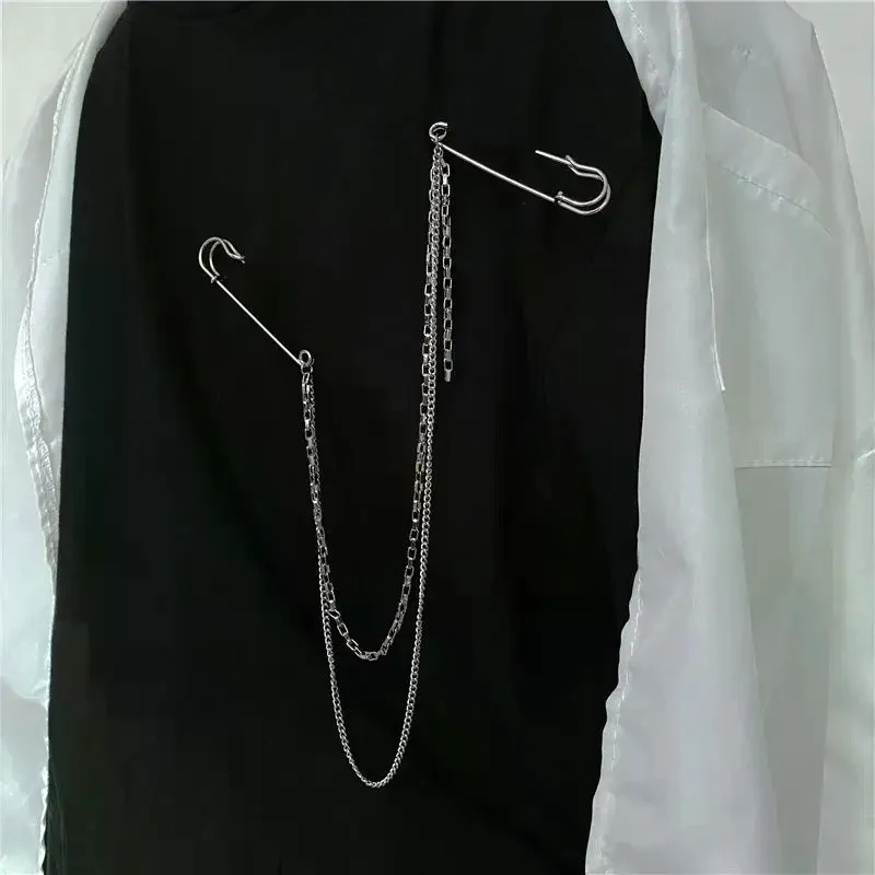 جديد الشرير مزدوجة الطبقات السراويل سلسلة مع بروش دبوس للنساء الرجال الهيب هوب الخصر سلسلة فستان مجوهرات القوطية روك اكسسوارات #5