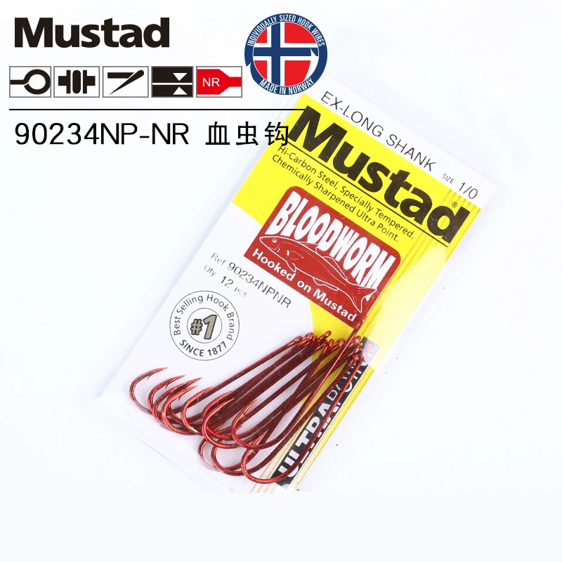 

Original Mustad 90234 Fishing Hooks Blood Worm Lure Bait Hook High Carbon Steel Red Hooks High Strength Barbed 1-12# Pesca Hook