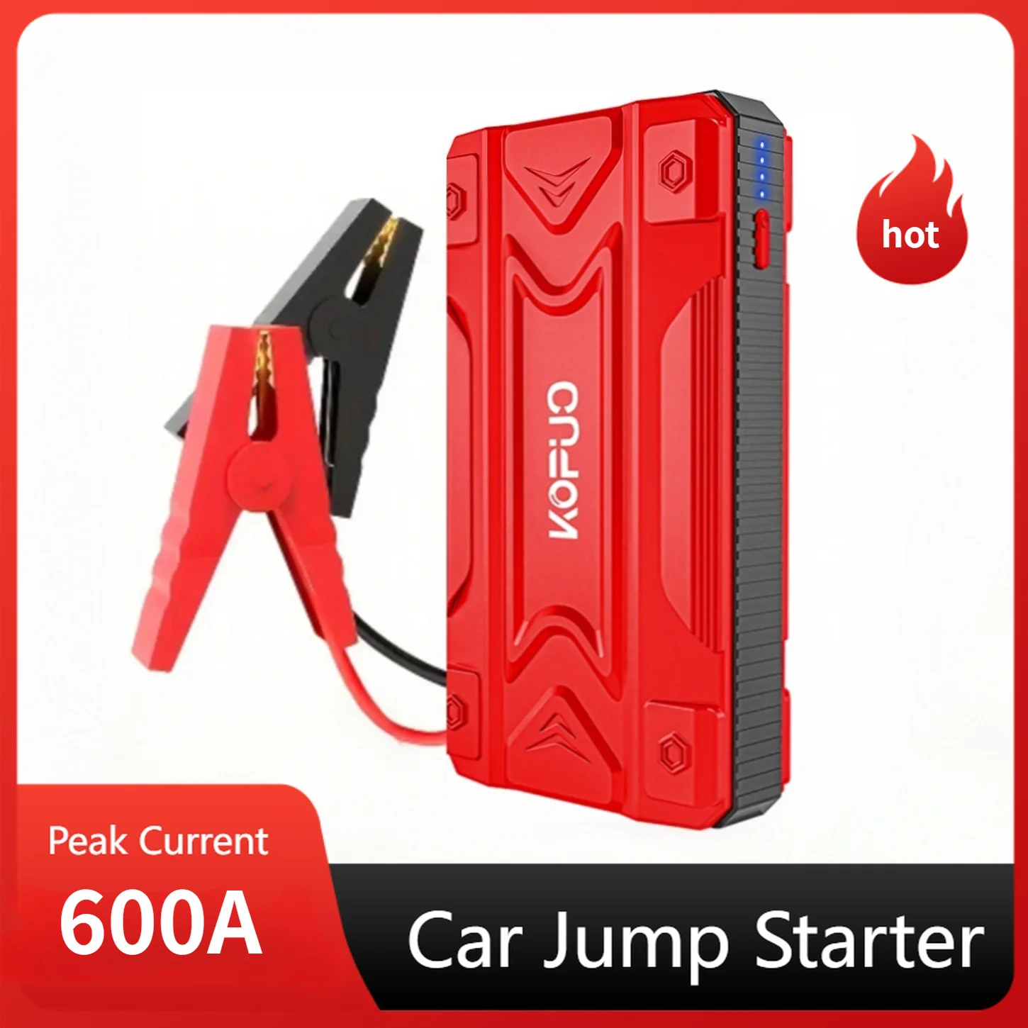 

KOPUO Car Jump Starter 600A Portable Power Bank 12V Emergency Auto Booster for 5.0L Gas/4.0L Diesel Engines