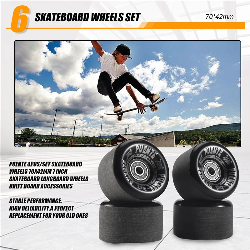 A12E-PUENTE 4 개/대 스케이트 보드 바퀴 70X42mm 7 인치 스케이트 보드 롱 보드 바퀴 드리프트 보드 액세서리