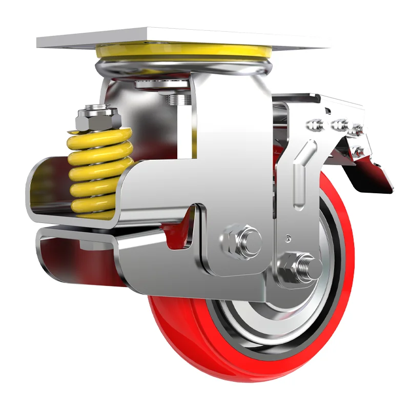 Сверхмощные амортизирующие роликовые колеса 4/5/6/8 дюймов, жесткие поворотные и тормозные колеса с железным сердечником, полиуретановые колеса