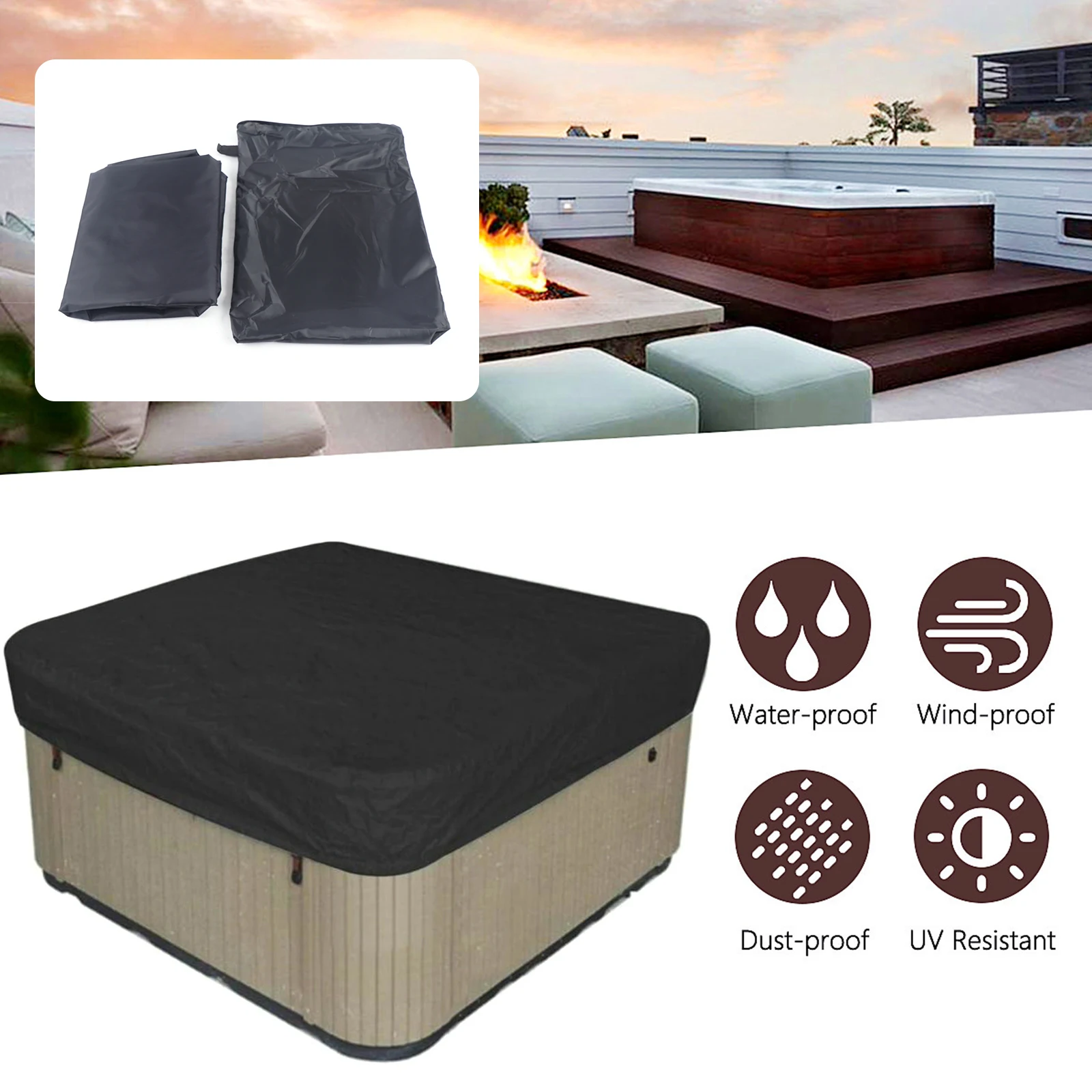 Square Hot Tub Dust Cover Cap Waterproof Anti-UV Protector Outdoor Warm Spa Hotspring Anti-Fall Leaves Snow Rain Dust Cover