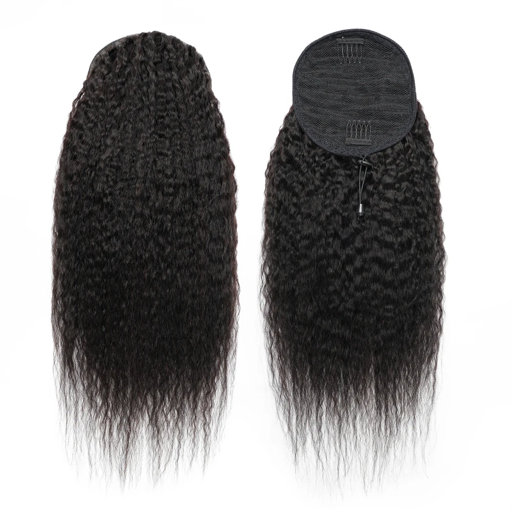 Drawstring Ponytail Kinky Straight Human Hair Extensions  Pony Tail Clip in  Indian Hair For Black Woman