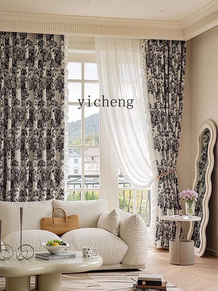 ZK French American Retro Poplar Plum Curtains for Living Room and Bedroom, Thick Chenille Jacquard Custom Curtains