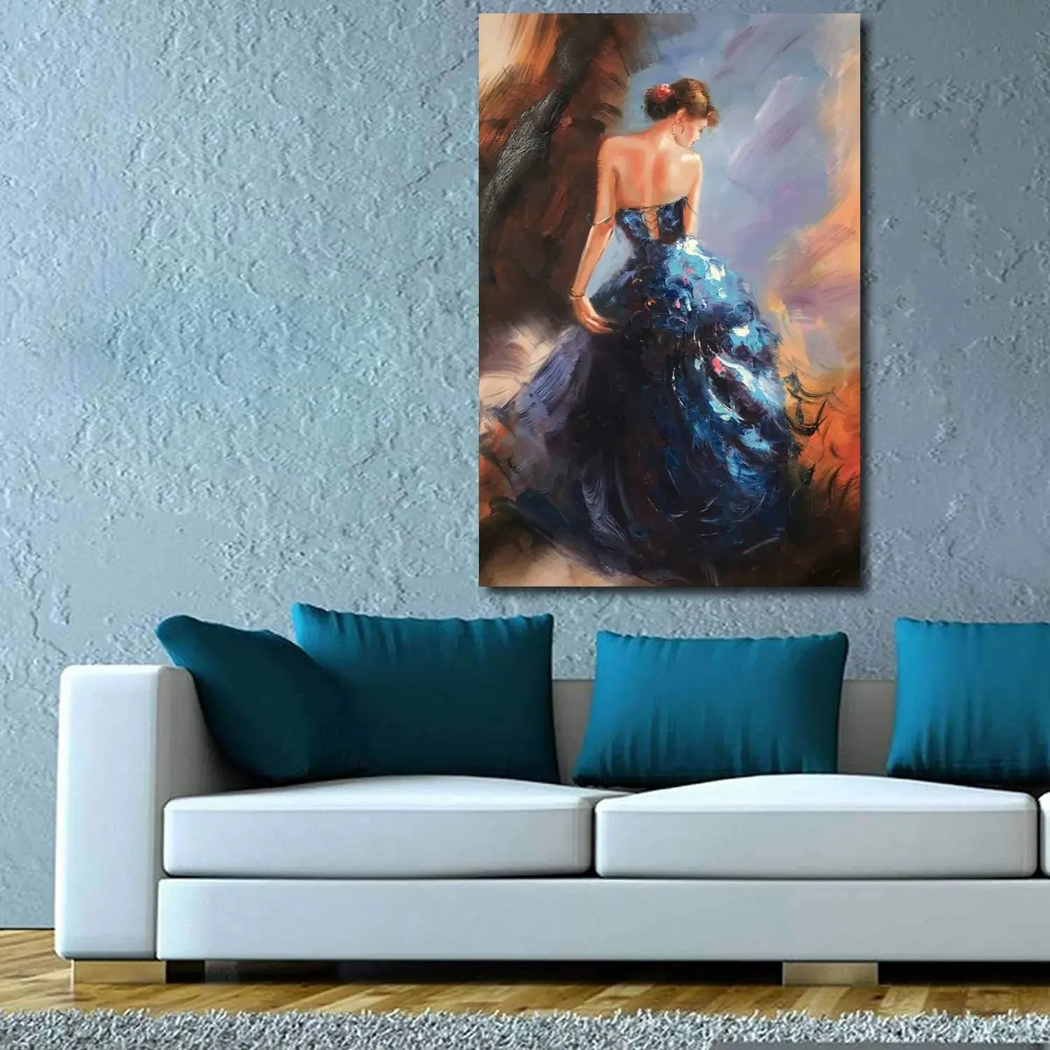 Dancing Lady Oil Paintings Hand Painted Attractive Woman Dancer In Blue Dress Canvas By Ho Me Lili Wall Art Decor