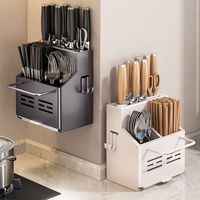 Kitchen Knife Holder Storage Rack, New Stainless Steel Knife Storage Rack, Chopsticks Tube Integrated Wall Mounted Knife